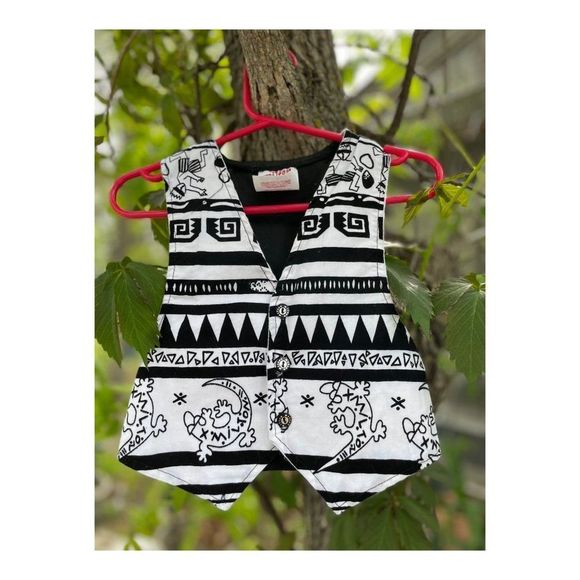 Vintage 80s 90s Milton Funwear Monochrome Vest Black White Sz 3T - Picture 1 of 4